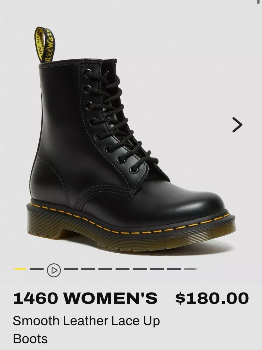 Dr. Martens Black Smooth Leather Lace-Up Women's Boots with Yellow Stitching